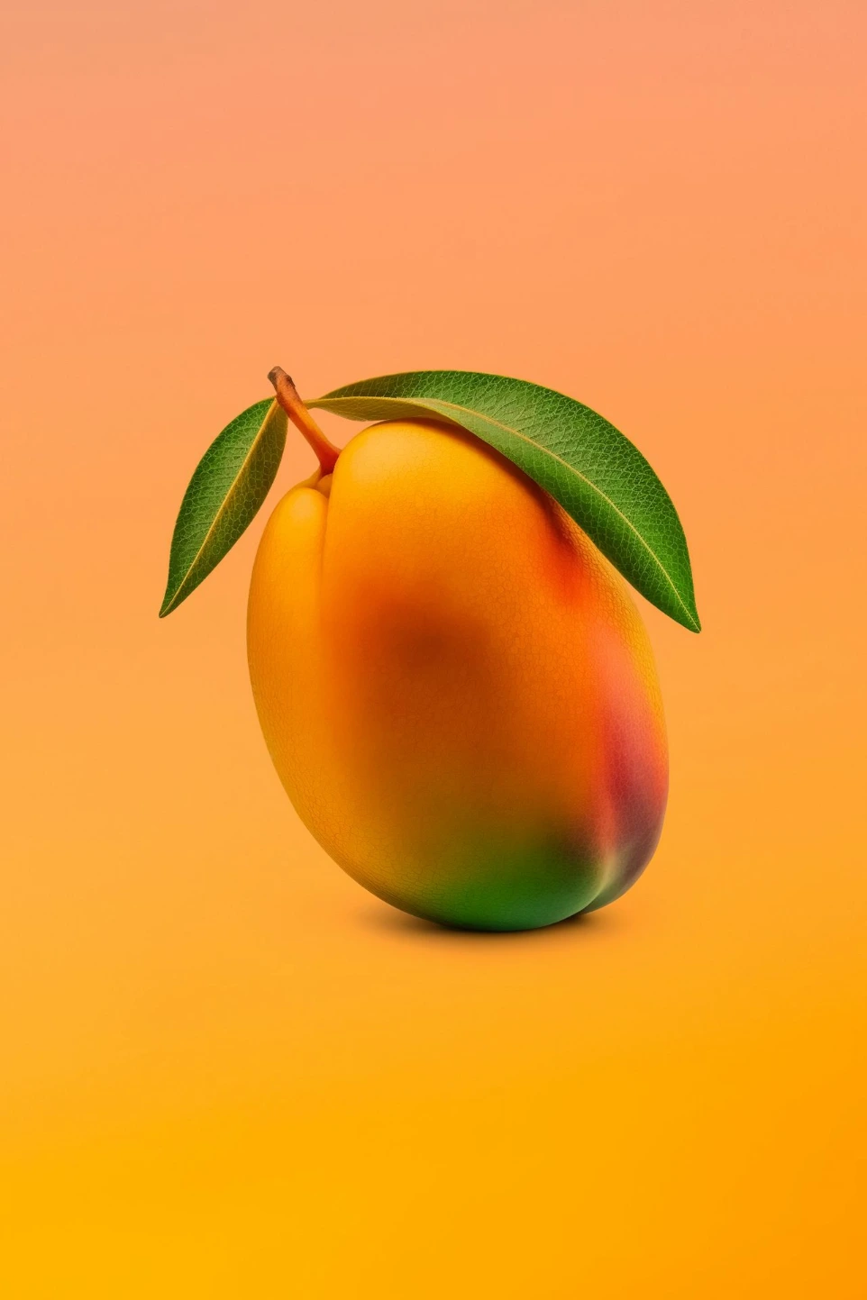 a peach with a green leaf on top of it